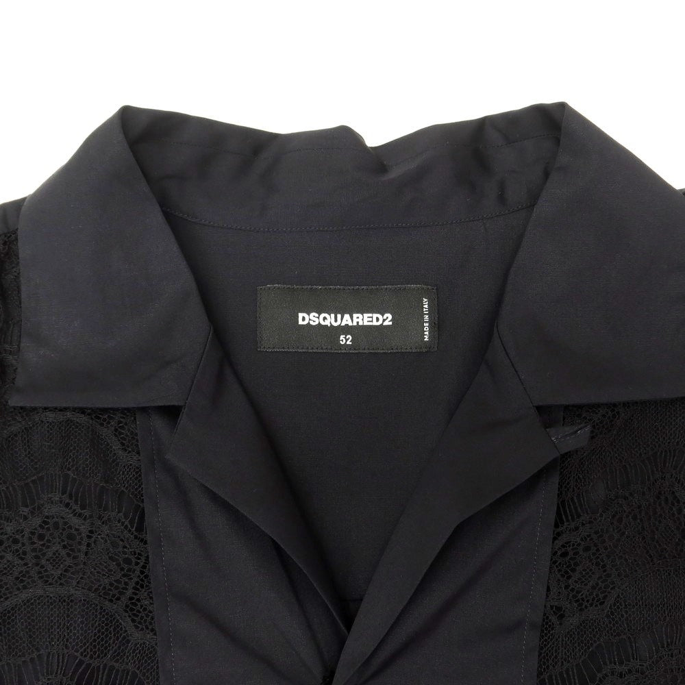 【新品】ディースクエアード DSQUARED2 ストレッチ コットン オープンカラー 半袖シャツ ブラック【 52 】【 状態ランクN 】【 メンズ 】