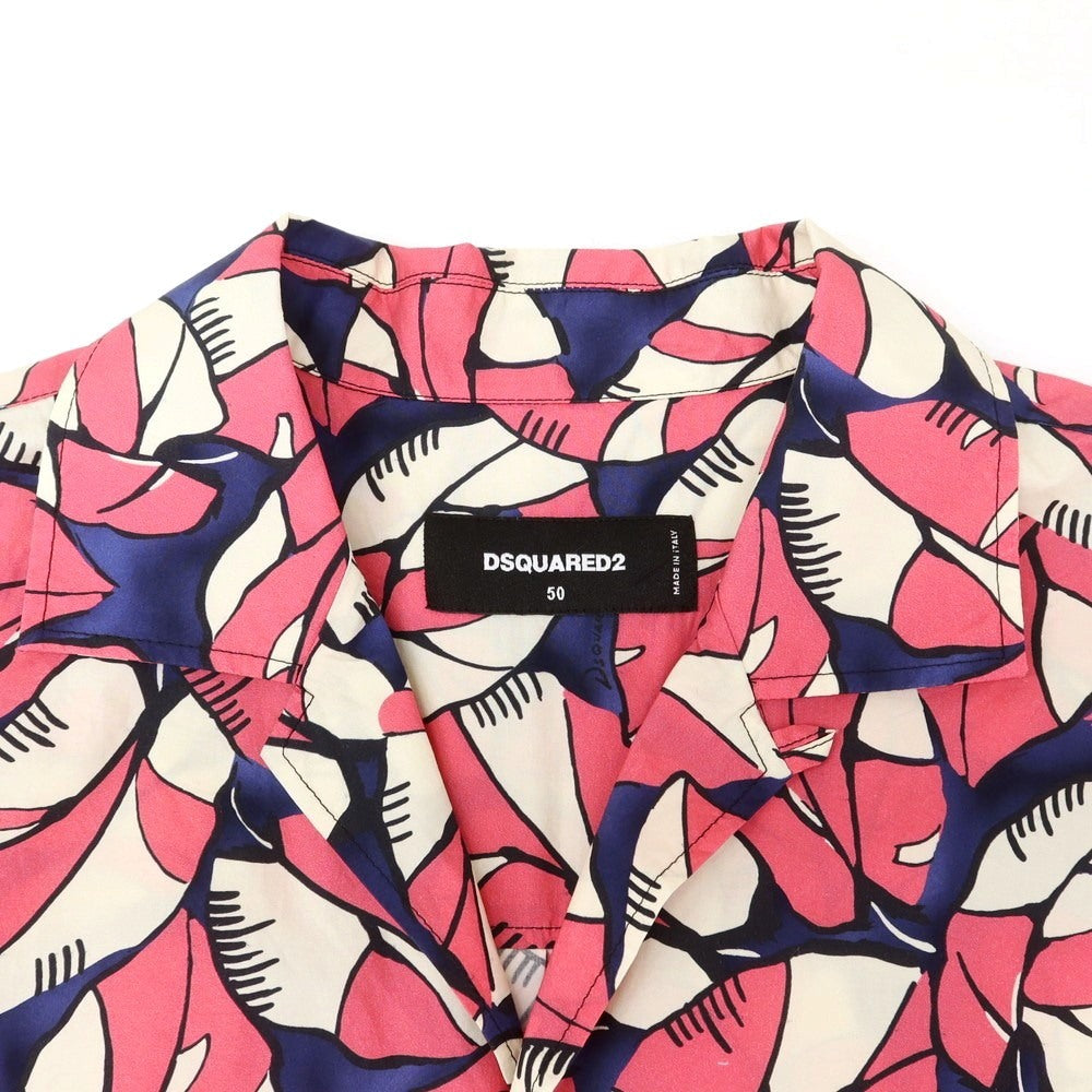 【新品】ディースクエアード DSQUARED2 コットン オープンカラー 半袖シャツ ピンクxネイビー【 50 】【 状態ランクN 】【 メンズ 】