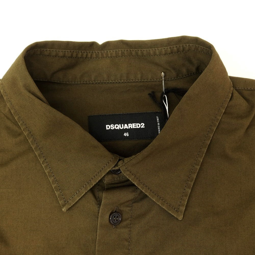 【新品】ディースクエアード DSQUARED2 ストレッチ コットン カジュアルシャツ ダークカーキxブルー【 46 】【 状態ランクN 】【 メンズ 】
