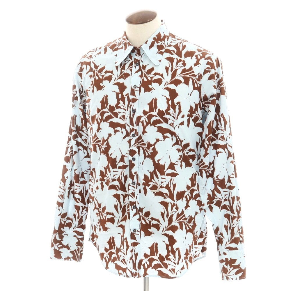 【新品】ディースクエアード DSQUARED2 コットン ボタニカル柄 カジュアルシャツ ライトブルーxブラウン【 54 】【 状態ランクN 】【 メンズ 】