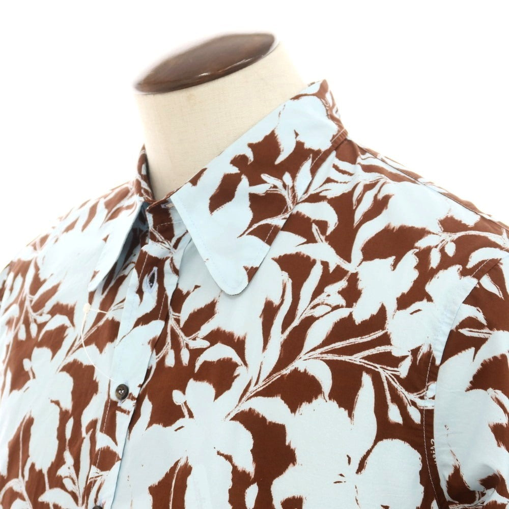 【新品】ディースクエアード DSQUARED2 コットン ボタニカル柄 カジュアルシャツ ライトブルーxブラウン【 54 】【 状態ランクN 】【 メンズ 】