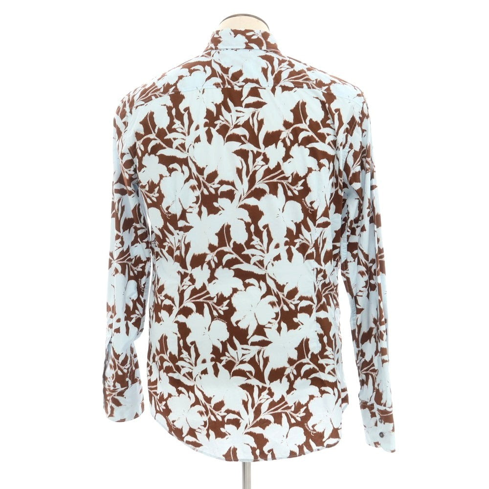 【新品】ディースクエアード DSQUARED2 コットン ボタニカル柄 カジュアルシャツ ライトブルーxブラウン【 54 】【 状態ランクN 】【 メンズ 】