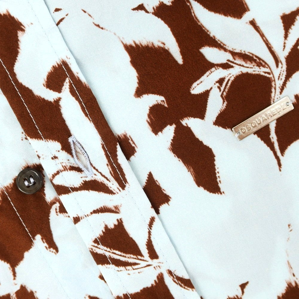 【新品】ディースクエアード DSQUARED2 コットン ボタニカル柄 カジュアルシャツ ライトブルーxブラウン【 54 】【 状態ランクN 】【 メンズ 】