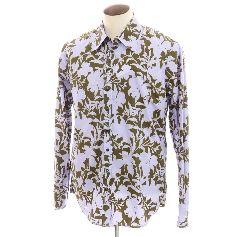 【新品】ディースクエアード DSQUARED2 コットン ボタニカル柄 カジュアルシャツ ラベンダーxオリーブ【 54 】【 状態ランクN 】【 メンズ 】