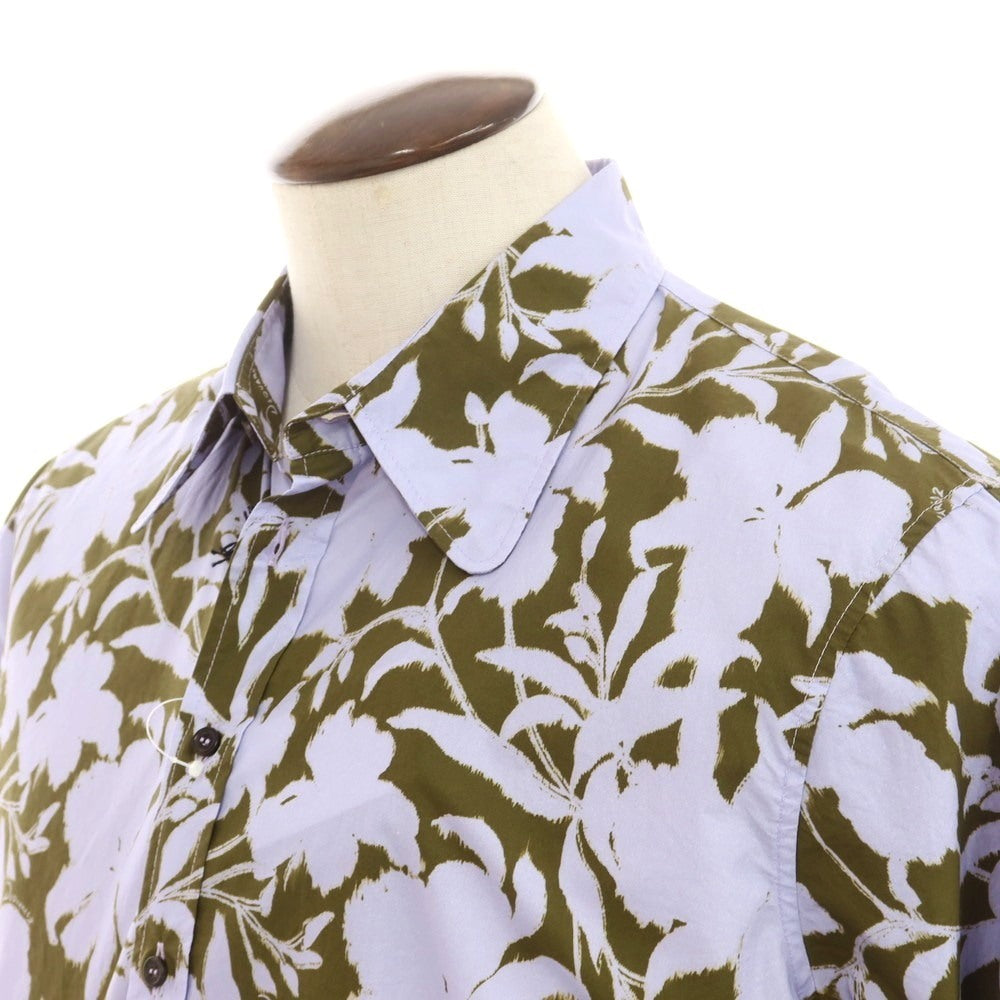 【新品】ディースクエアード DSQUARED2 コットン ボタニカル柄 カジュアルシャツ ラベンダーxオリーブ【 54 】【 状態ランクN 】【 メンズ 】
