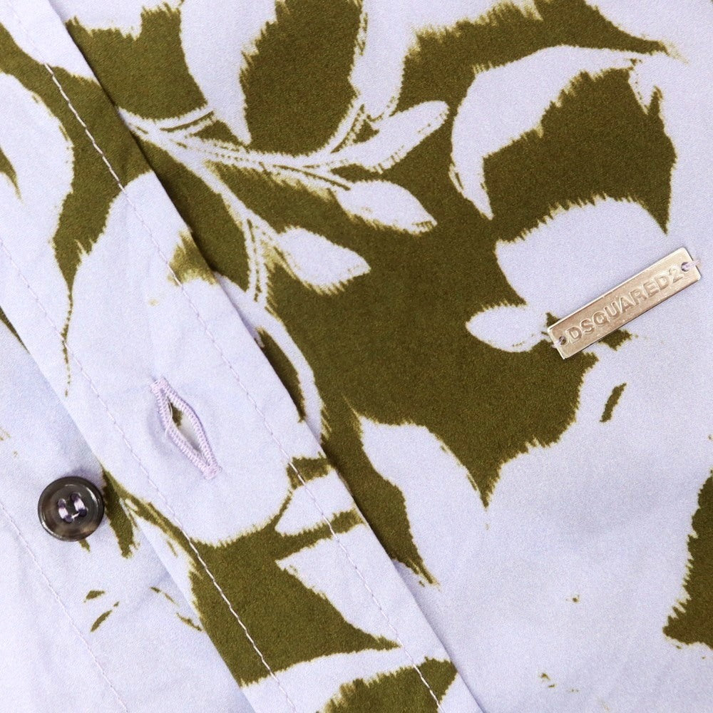 【新品】ディースクエアード DSQUARED2 コットン ボタニカル柄 カジュアルシャツ ラベンダーxオリーブ【 54 】【 状態ランクN 】【 メンズ 】