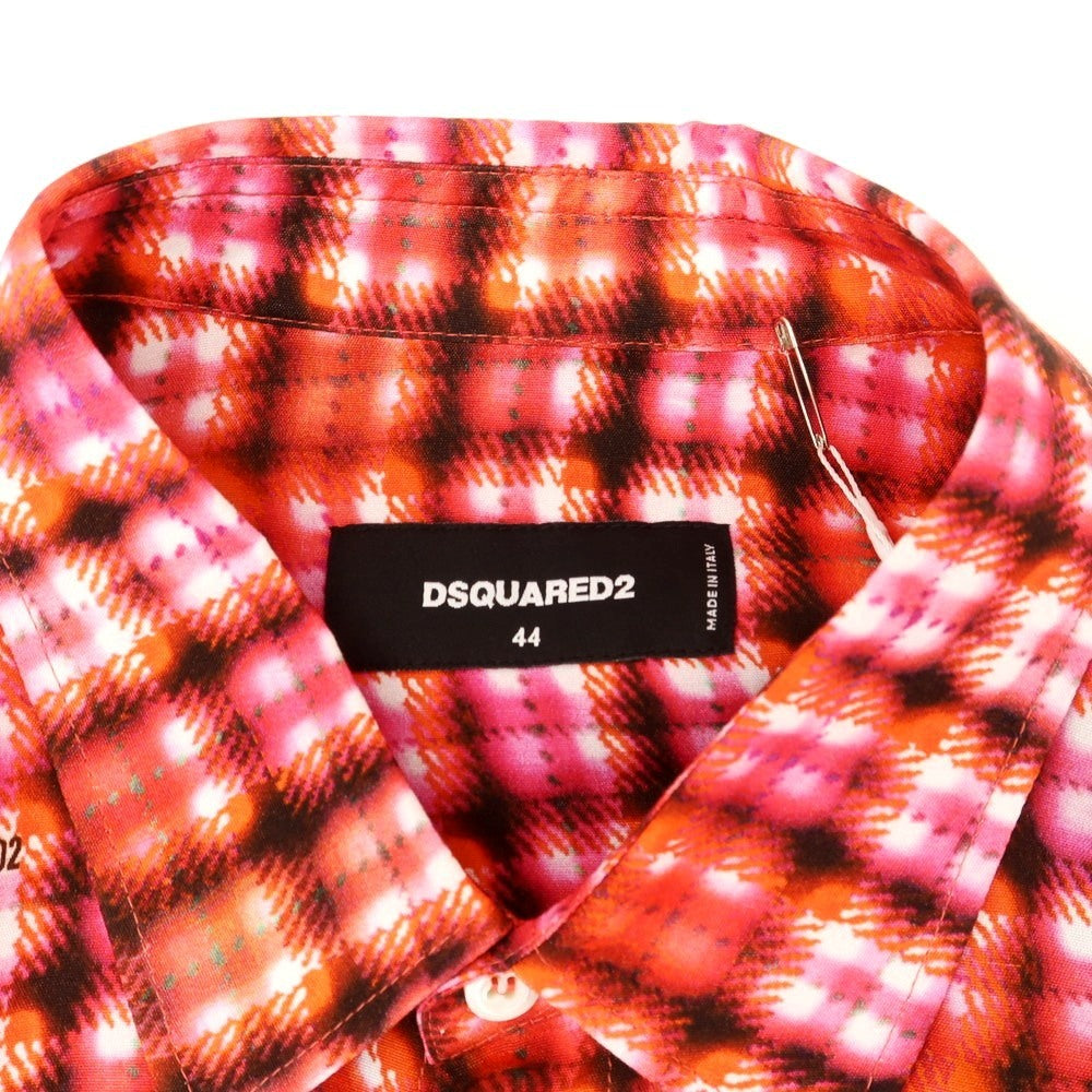 【新品】ディースクエアード DSQUARED2 レーヨン チェック カジュアルシャツ レッド【 44 】【 状態ランクN 】【 メンズ 】