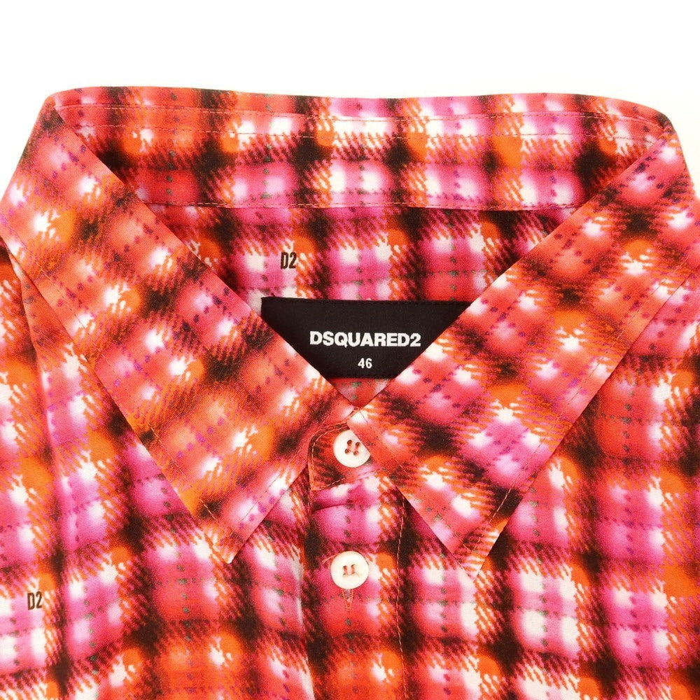 【新品】ディースクエアード DSQUARED2 レーヨン チェック カジュアルシャツ レッド【 46 】【 状態ランクN 】【 メンズ 】