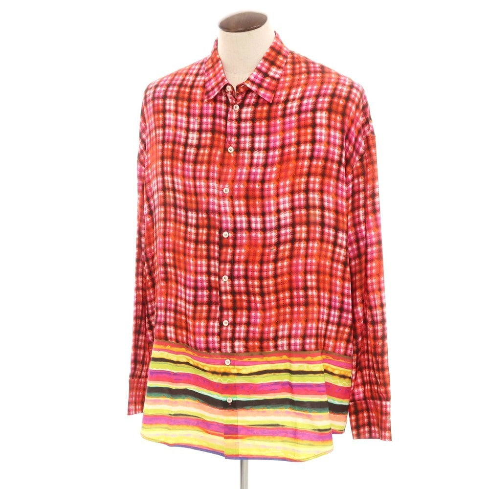 【新品】ディースクエアード DSQUARED2 レーヨン チェック カジュアルシャツ レッド【 48 】【 状態ランクN 】【 メンズ 】