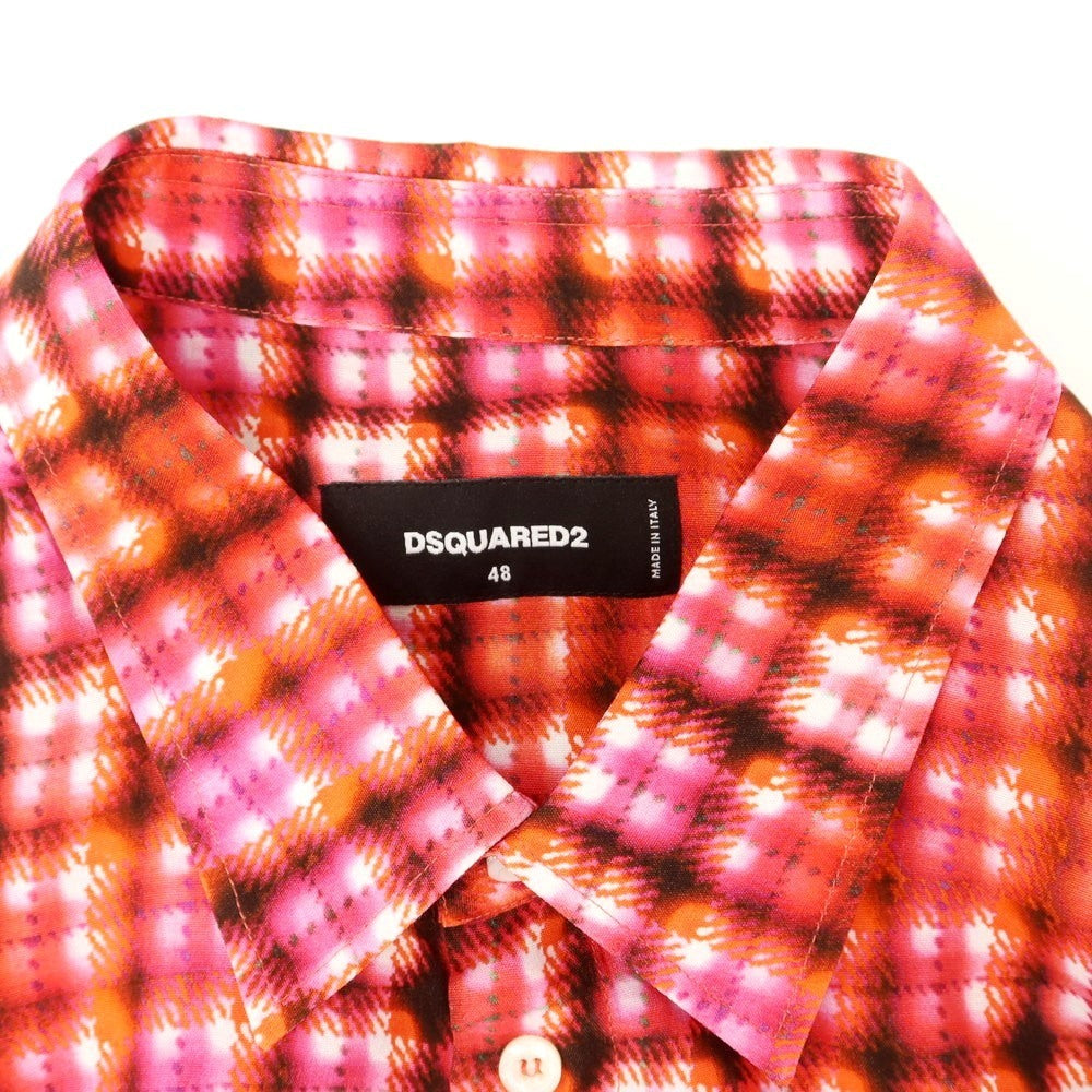 【新品】ディースクエアード DSQUARED2 レーヨン チェック カジュアルシャツ レッド【 48 】【 状態ランクN 】【 メンズ 】