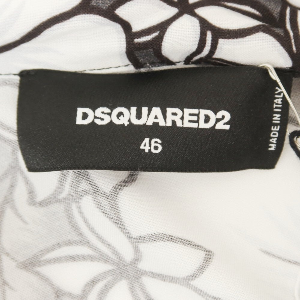 【新品】ディースクエアード DSQUARED2 レーヨン ボタニカル柄 レイヤード風 オープンカラー カジュアルシャツ ブラックxホワイト【 46 】【 状態ランクN 】【 メンズ 】