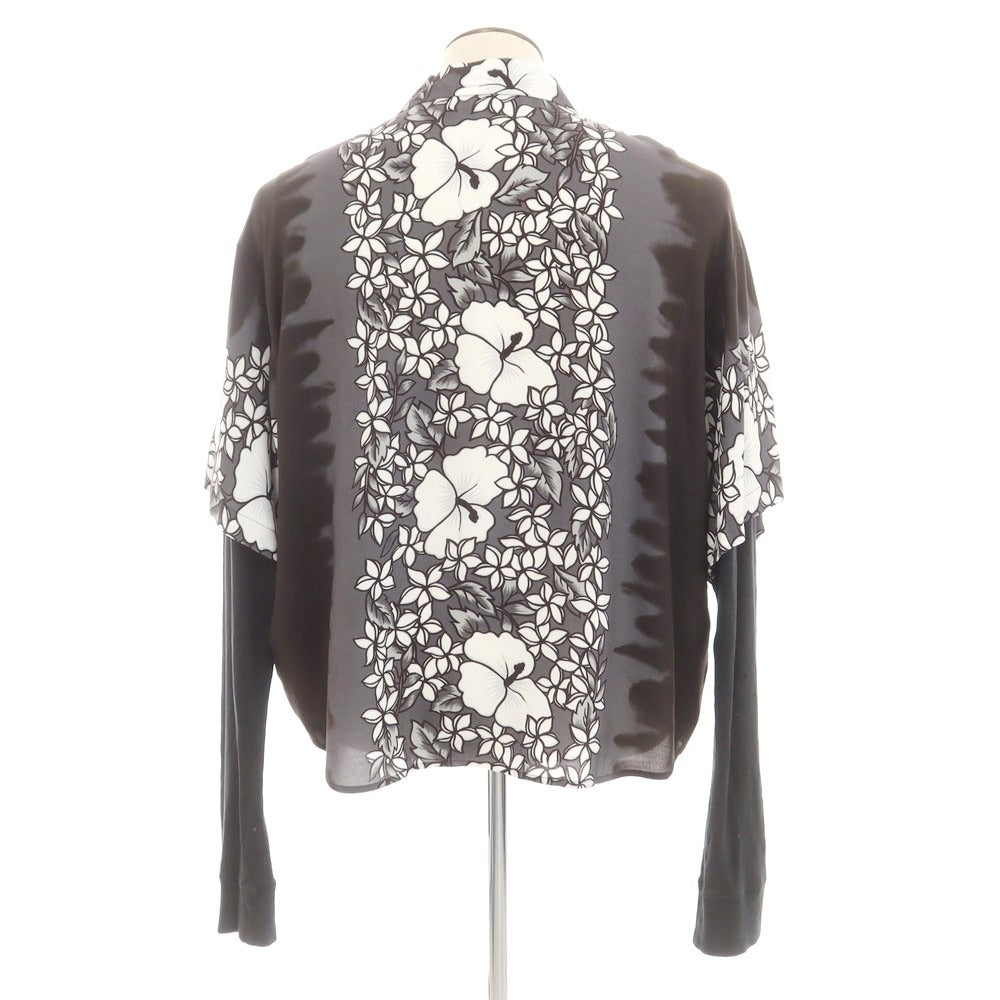 【新品】ディースクエアード DSQUARED2 レーヨン ボタニカル柄 レイヤード風 オープンカラー カジュアルシャツ ブラックxホワイト【 52 】【 状態ランクN 】【 メンズ 】