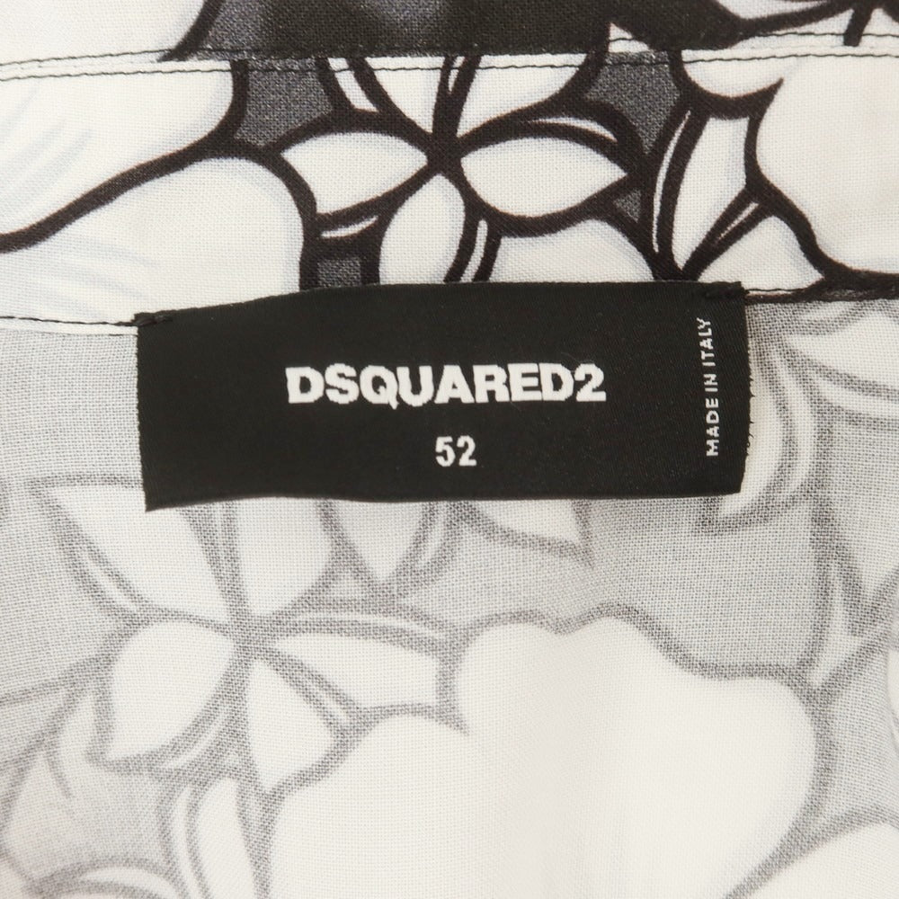 【新品】ディースクエアード DSQUARED2 レーヨン ボタニカル柄 レイヤード風 オープンカラー カジュアルシャツ ブラックxホワイト【 52 】【 状態ランクN 】【 メンズ 】