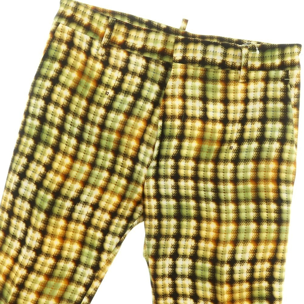 【新品】ディースクエアード DSQUARED2 コットン チェック フレア カジュアルスラックスパンツ オリーブグリーンxオレンジ【 46 】【 状態ランクN 】【 メンズ 】