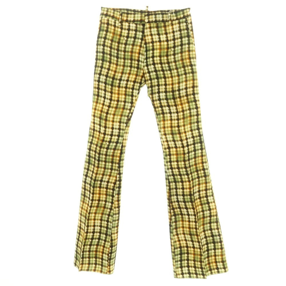 【新品】ディースクエアード DSQUARED2 コットン チェック フレア カジュアルスラックスパンツ オリーブグリーンxオレンジ【 46 】【 状態ランクN 】【 メンズ 】