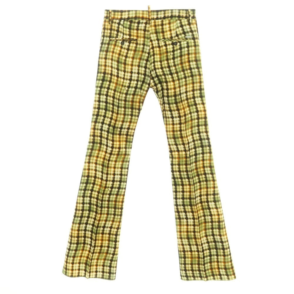 【新品】ディースクエアード DSQUARED2 コットン チェック フレア カジュアルスラックスパンツ オリーブグリーンxオレンジ【 46 】【 状態ランクN 】【 メンズ 】
