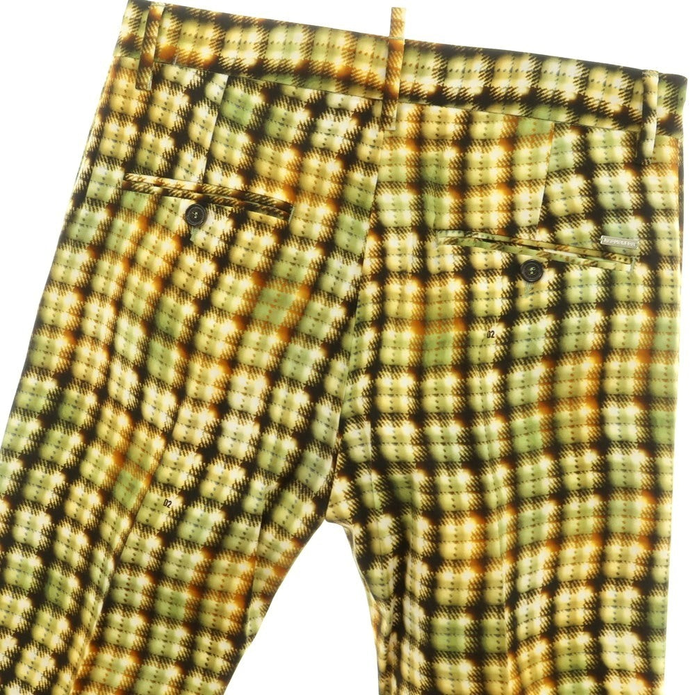 【新品】ディースクエアード DSQUARED2 コットン チェック フレア カジュアルスラックスパンツ オリーブグリーンxオレンジ【 46 】【 状態ランクN 】【 メンズ 】