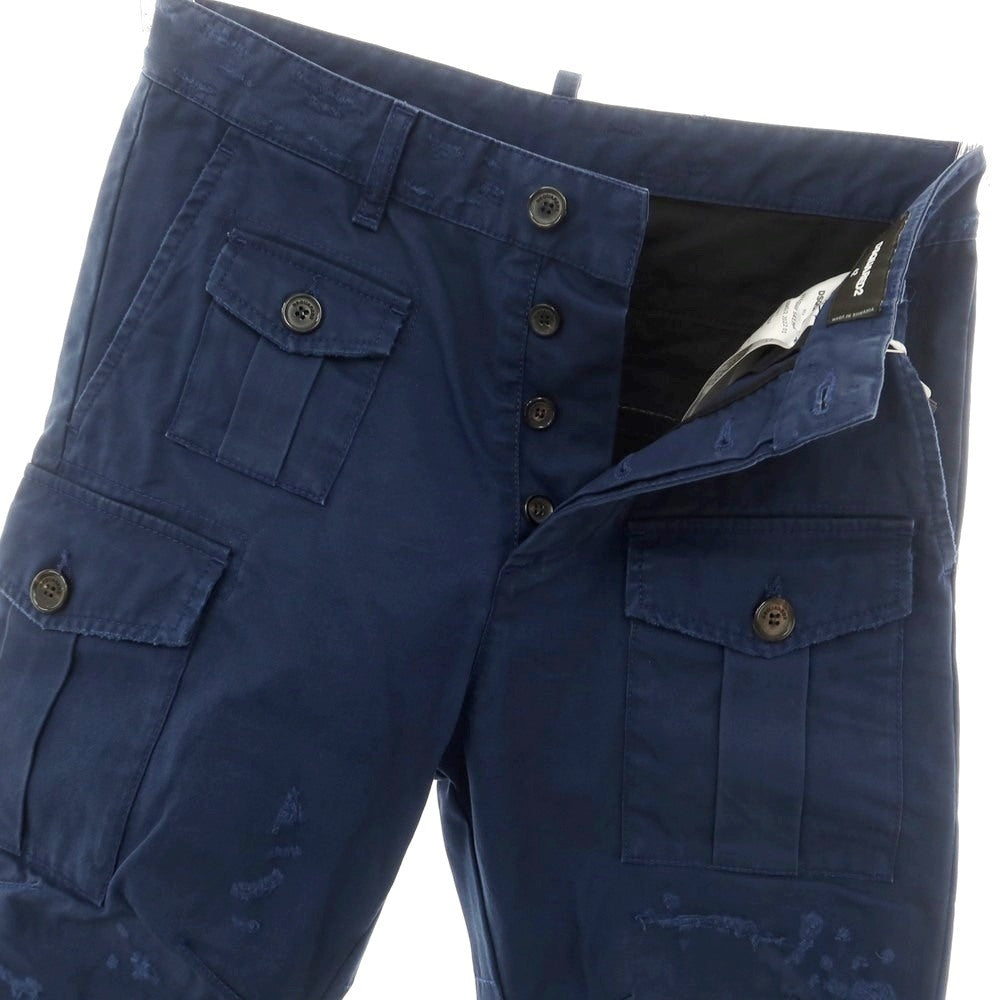 【新品】ディースクエアード DSQUARED2 ダメージ&リペア加工 コットン カーゴパンツ ネイビー【 42 】【 状態ランクN 】【 メンズ 】
