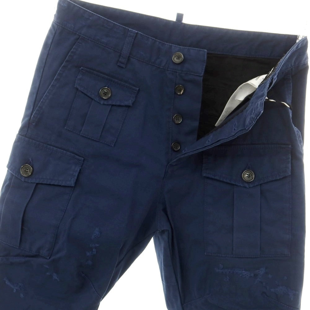 【新品】ディースクエアード DSQUARED2 ダメージ&リペア加工 コットン カーゴパンツ ネイビー【 44 】【 状態ランクN 】【 メンズ 】