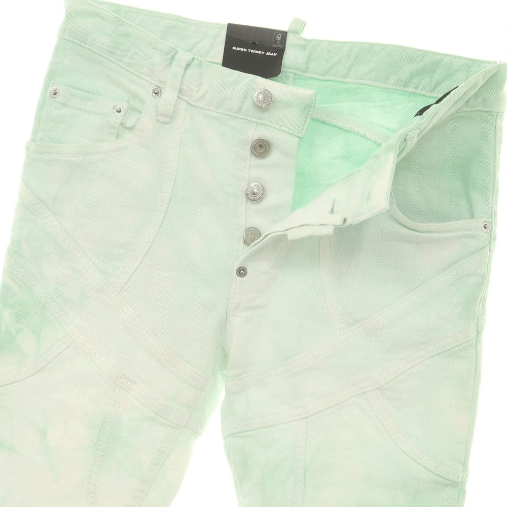 【新品アウトレット】ディースクエアード DSQUARED2 ストレッチ コットン デニムパンツ ライトグリーンxホワイト【 42 】【 状態ランクN- 】【 メンズ 】