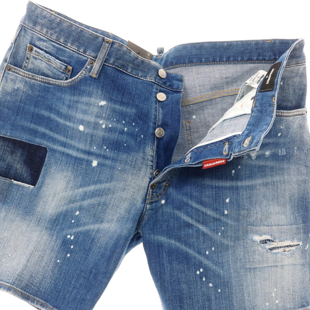 【新品アウトレット】ディースクエアード DSQUARED2 ダメージ&リペア加工 ストレッチ コットン デニム ショートパンツ ブルー【 56 】【 状態ランクN- 】【 メンズ 】