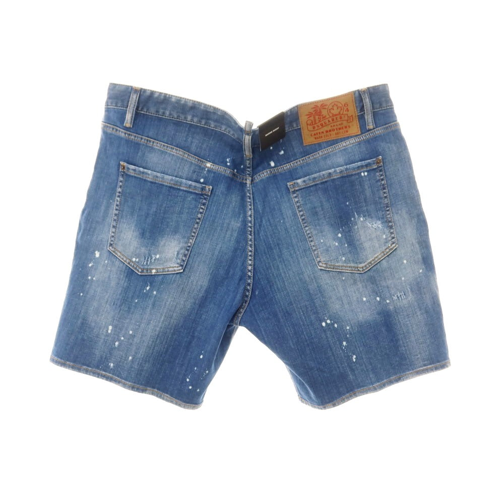 【新品アウトレット】ディースクエアード DSQUARED2 ダメージ&リペア加工 ストレッチ コットン デニム ショートパンツ ブルー【 56 】【 状態ランクN- 】【 メンズ 】