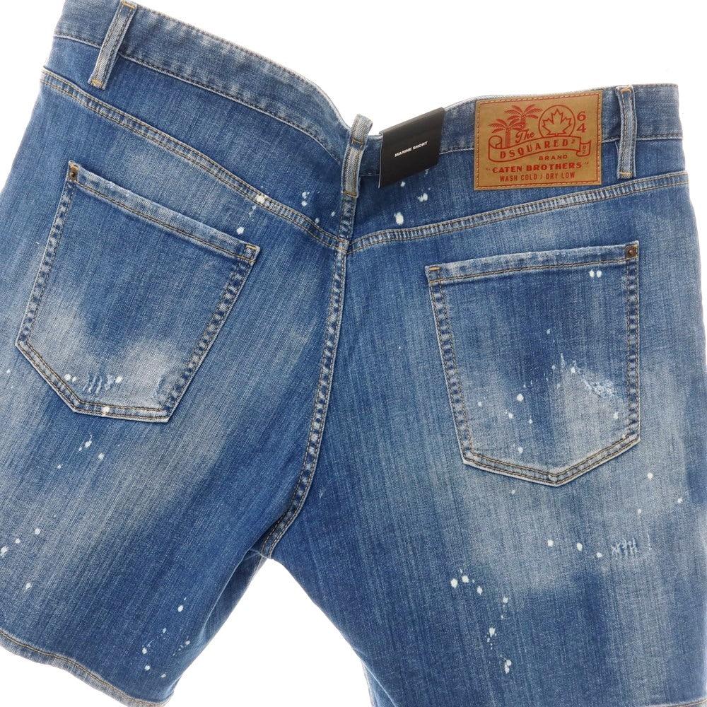 【新品アウトレット】ディースクエアード DSQUARED2 ダメージ&リペア加工 ストレッチ コットン デニム ショートパンツ ブルー【 56 】【 状態ランクN- 】【 メンズ 】