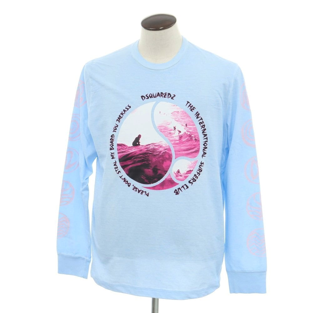 【新品アウトレット】ディースクエアード DSQUARED2 コットン クルーネック 長袖Tシャツ ライトブルー【 XL 】【 状態ランクN- 】【 メンズ 】
