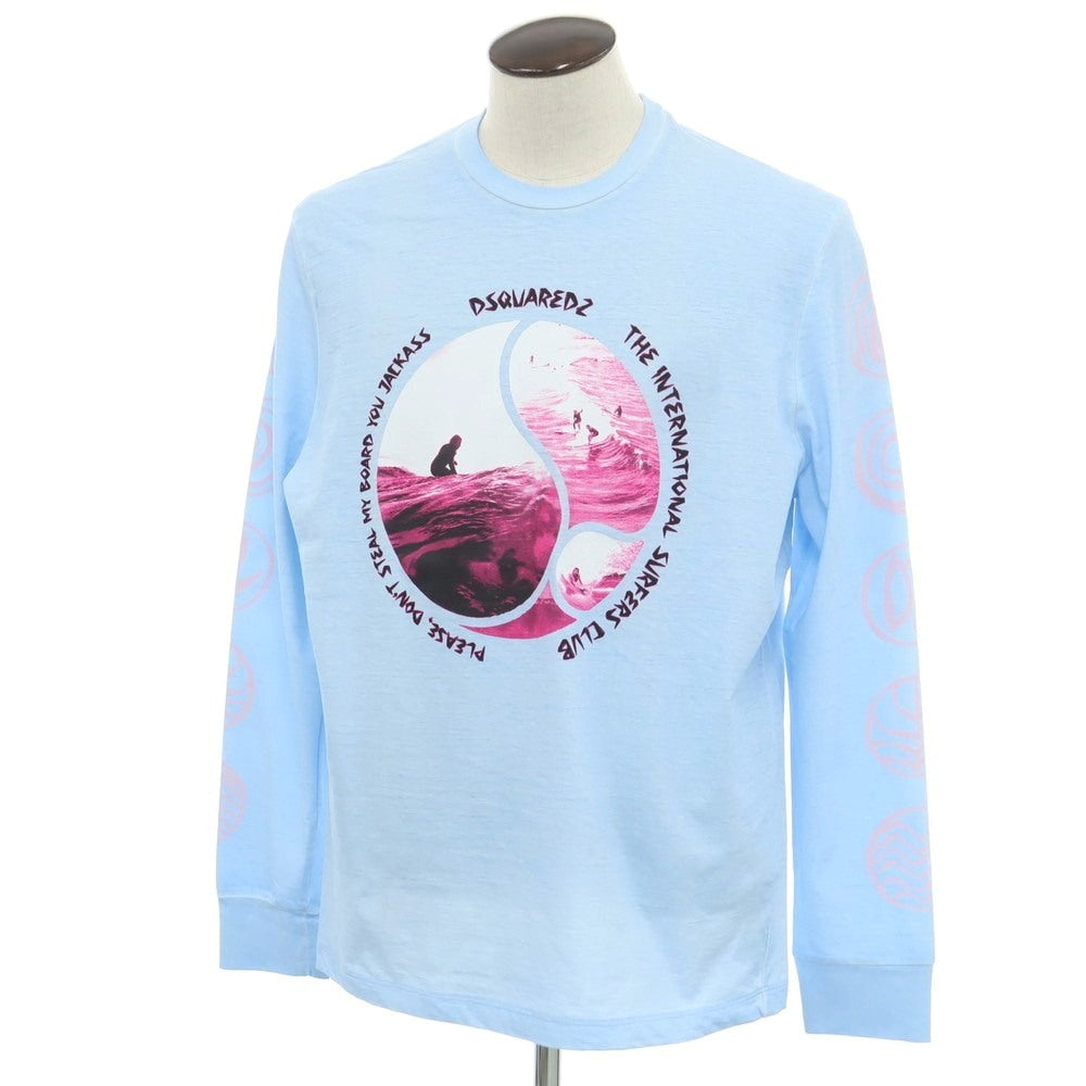 【新品アウトレット】ディースクエアード DSQUARED2 コットン クルーネック 長袖Tシャツ ライトブルー【 XL 】【 状態ランクN- 】【 メンズ 】
