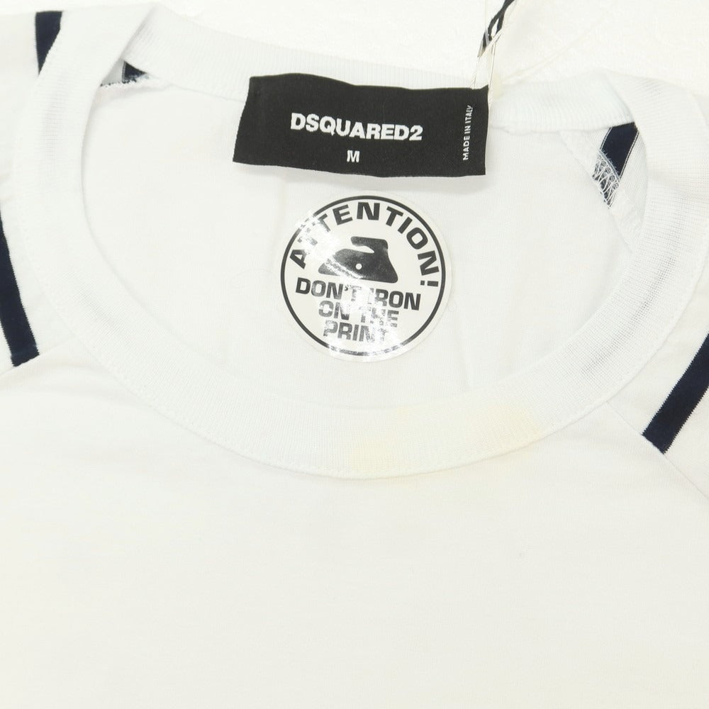 【新品アウトレット】ディースクエアード DSQUARED2 コットン クルーネック 長袖Tシャツ ホワイトxネイビー【 M 】【 状態ランクN- 】【 メンズ 】