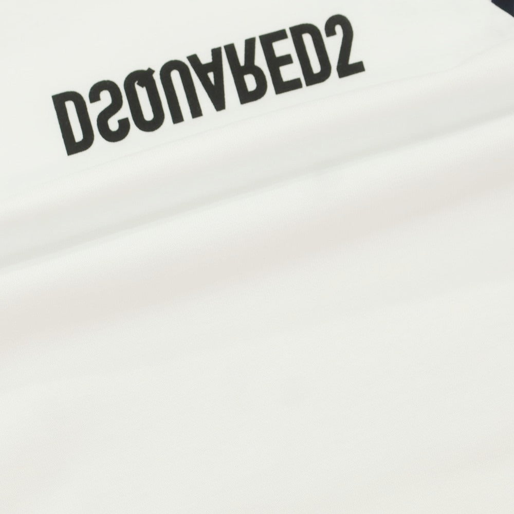 【新品】ディースクエアード DSQUARED2 コットン クルーネック 長袖Tシャツ ホワイトxネイビー【 L 】【 状態ランクN 】【 メンズ 】