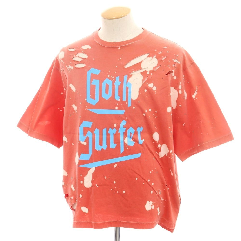 【新品】ディースクエアード DSQUARED2 ダメージ加工 コットン クルーネック 半袖Tシャツ レッドxホワイト【 XS 】【 状態ランクN 】【 メンズ 】