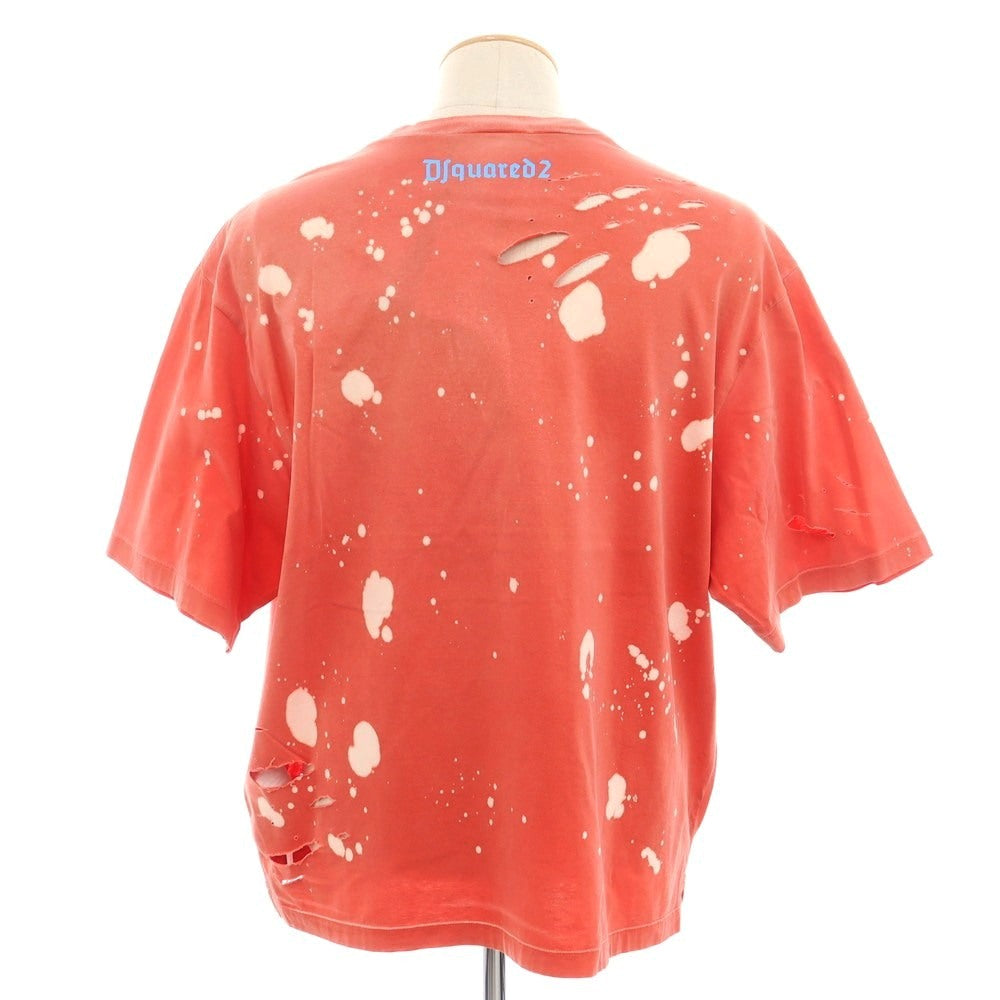 【新品】ディースクエアード DSQUARED2 ダメージ加工 コットン クルーネック 半袖Tシャツ レッドxホワイト【 XS 】【 状態ランクN 】【 メンズ 】