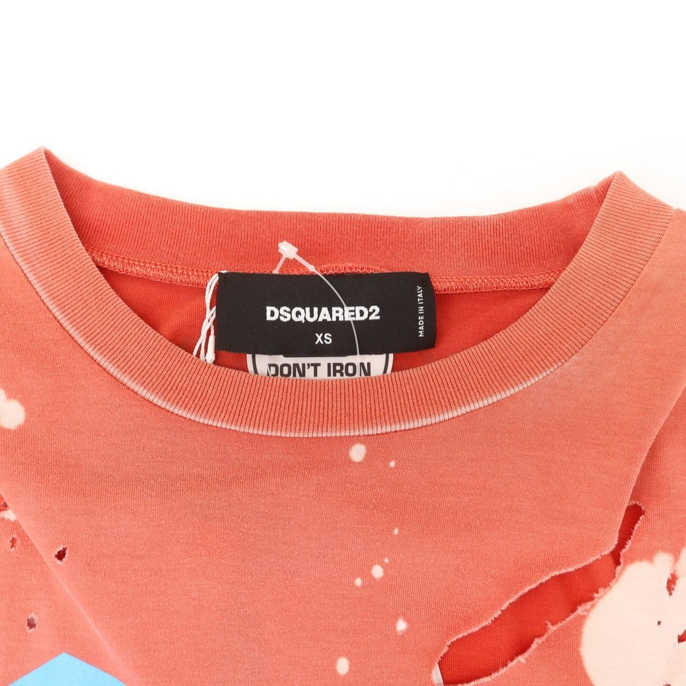 【新品】ディースクエアード DSQUARED2 ダメージ加工 コットン クルーネック 半袖Tシャツ レッドxホワイト【 XS 】【 状態ランクN 】【 メンズ 】