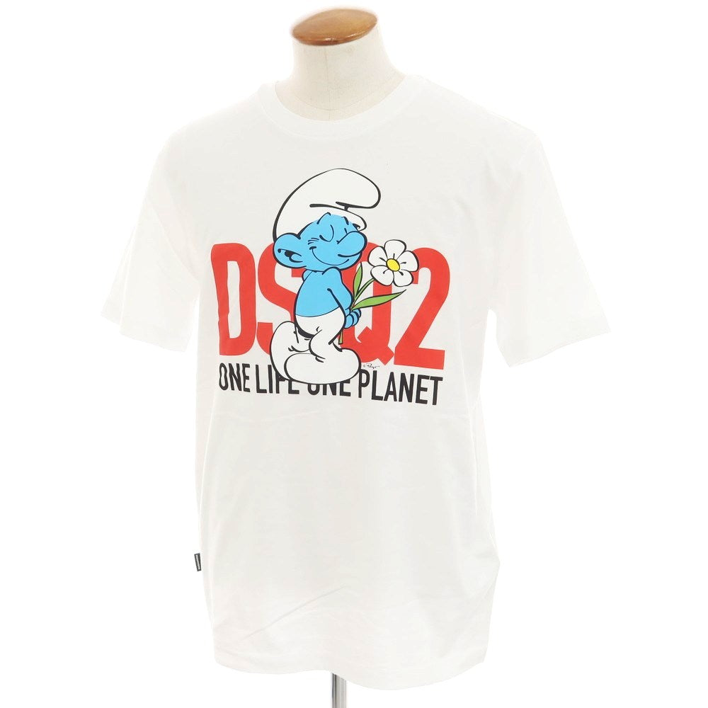 【新品】ディースクエアード DSQUARED2 × THE SMURFS コットン クルーネック 半袖Tシャツ ホワイト【 M 】【 状態ランクN 】【 メンズ 】