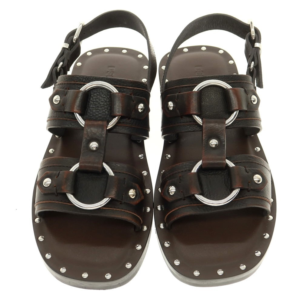 【新品】ディースクエアード DSQUARED2 レザー スタッズ サンダル ダークブラウン【 43 】【 状態ランクN 】【 メンズ 】
