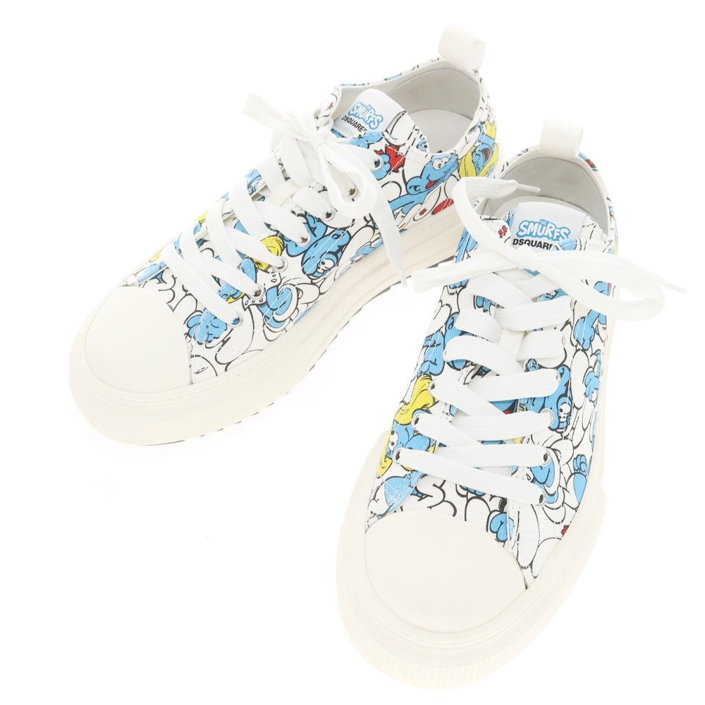 【新品】ディースクエアード DSQUARED2 ×SMURFS キャンバス スニーカー ホワイトxブルー【 43 】【 状態ランクN 】【 メンズ 】