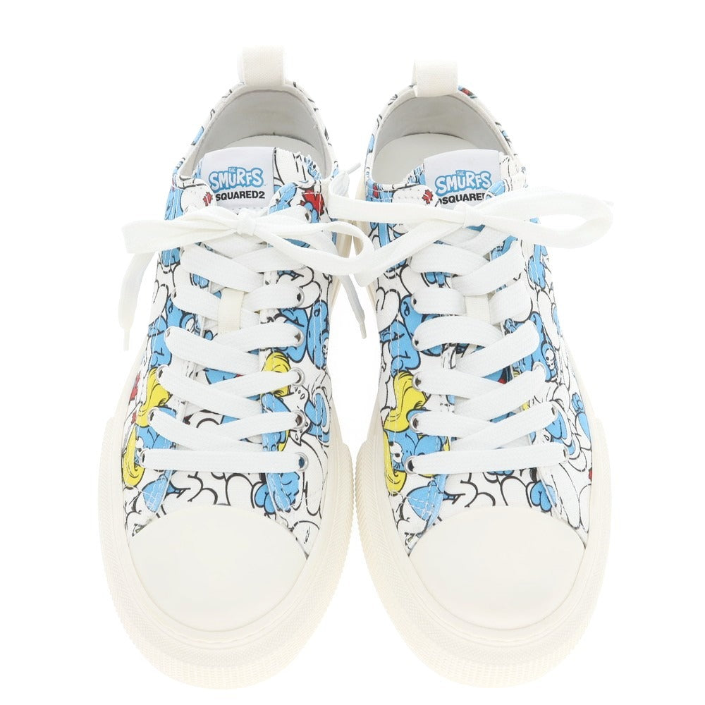 【新品】ディースクエアード DSQUARED2 ×SMURFS キャンバス スニーカー ホワイトxブルー【 43 】【 状態ランクN 】【 メンズ 】