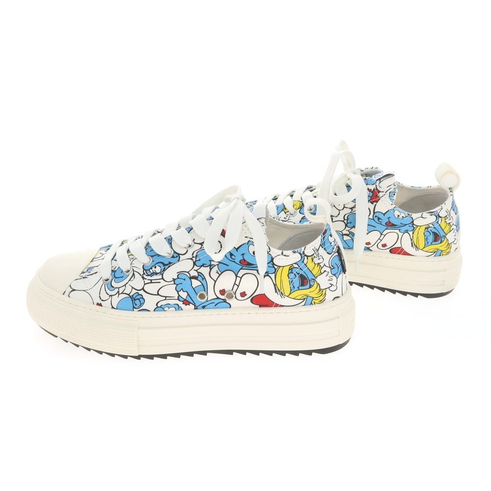 【新品】ディースクエアード DSQUARED2 ×SMURFS キャンバス スニーカー ホワイトxブルー【 43 】【 状態ランクN 】【 メンズ 】