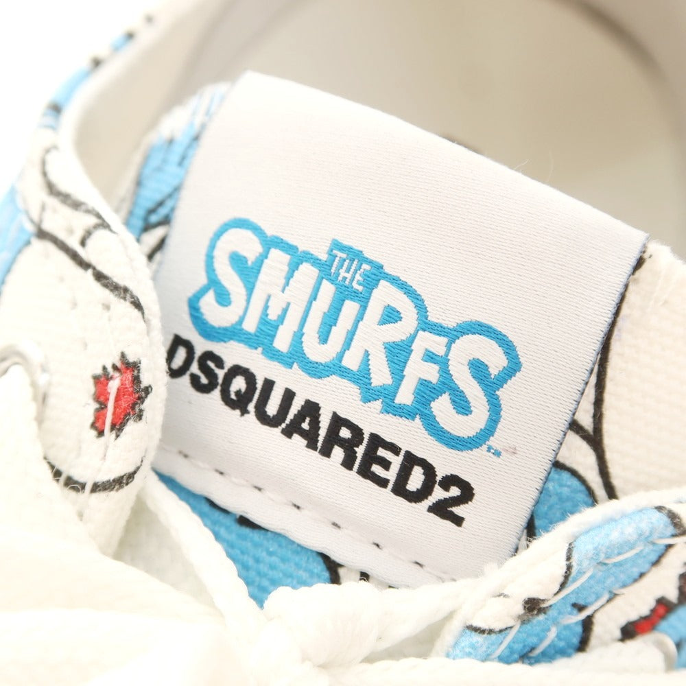 【新品】ディースクエアード DSQUARED2 ×SMURFS キャンバス スニーカー ホワイトxブルー【 43 】【 状態ランクN 】【 メンズ 】
