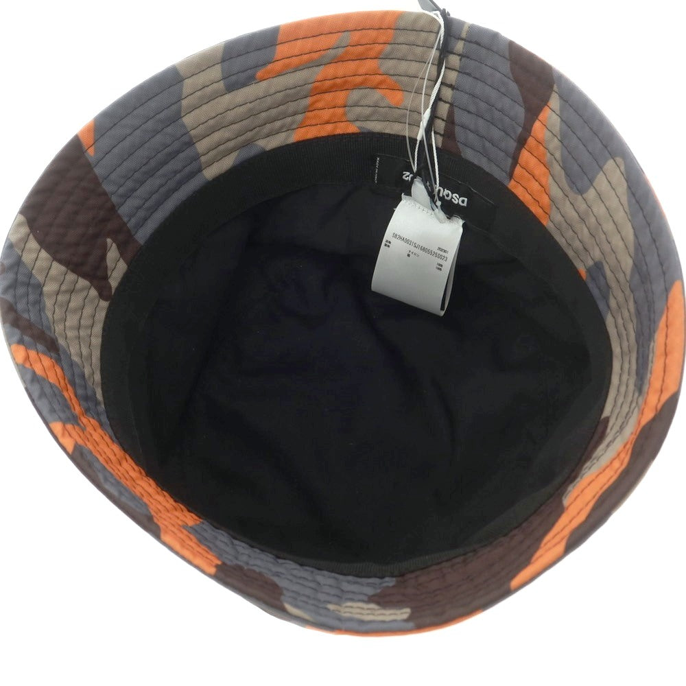 【新品】ディースクエアード DSQUARED2 ナイロン カモフラ バケットハット グレーxオレンジ【 M 】【 状態ランクN 】【 メンズ 】