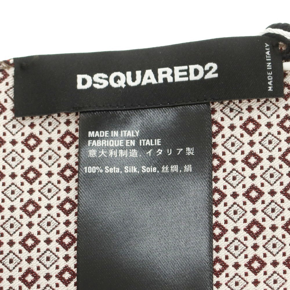 【新品】ディースクエアード DSQUARED2 ジャカードシルク ポケットチーフ ダークレッドxホワイト【 状態ランクN 】【 メンズ 】
