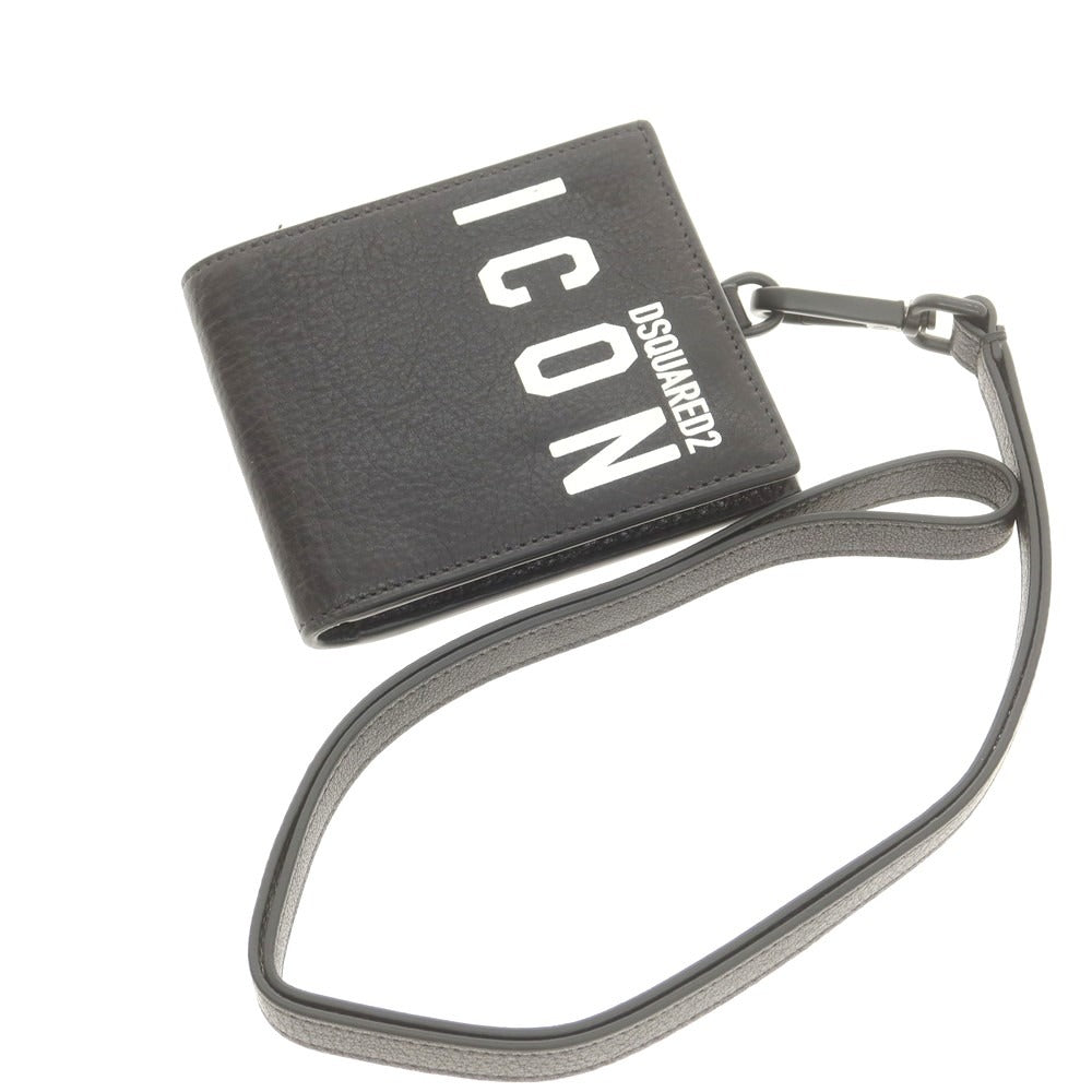 【新品アウトレット】ディースクエアード DSQUARED2 ICON レザー ストラップ 二つ折り財布 ブラック【 状態ランクN- 】【 メンズ 】