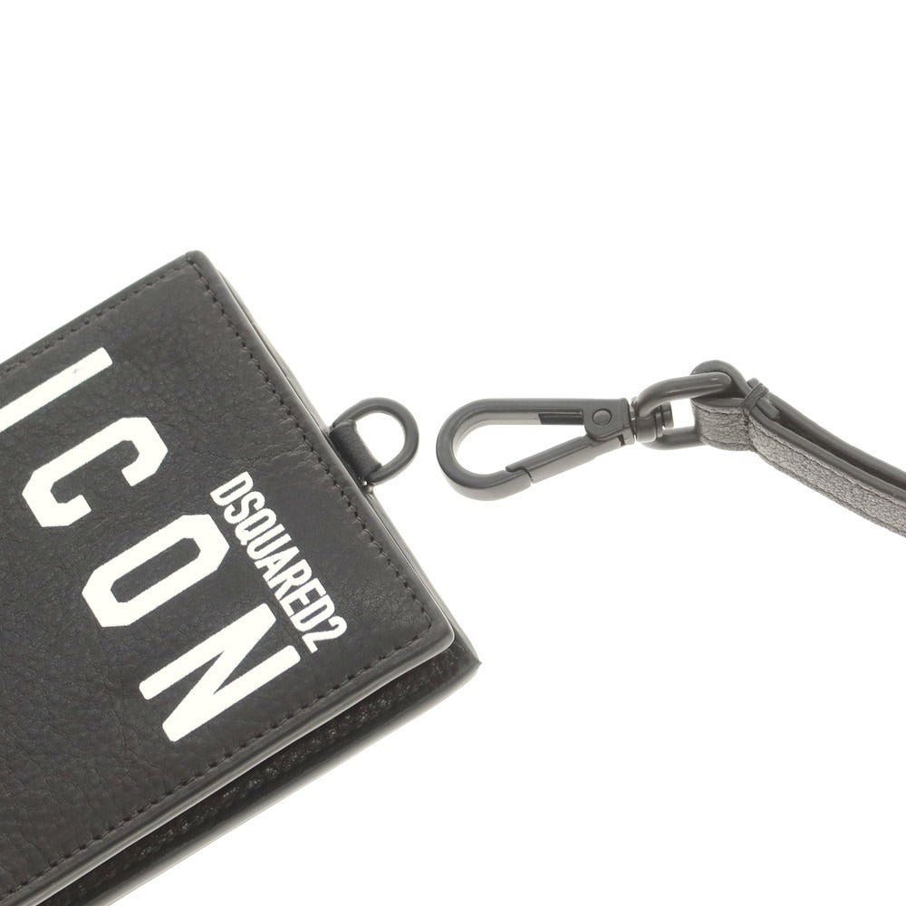【新品アウトレット】ディースクエアード DSQUARED2 ICON レザー ストラップ 二つ折り財布 ブラック【 状態ランクN- 】【 メンズ 】