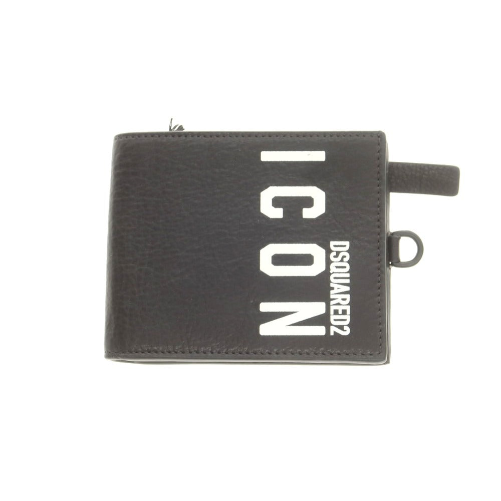 【新品アウトレット】ディースクエアード DSQUARED2 ICON レザー ストラップ 二つ折り財布 ブラック【 状態ランクN- 】【 メンズ 】
