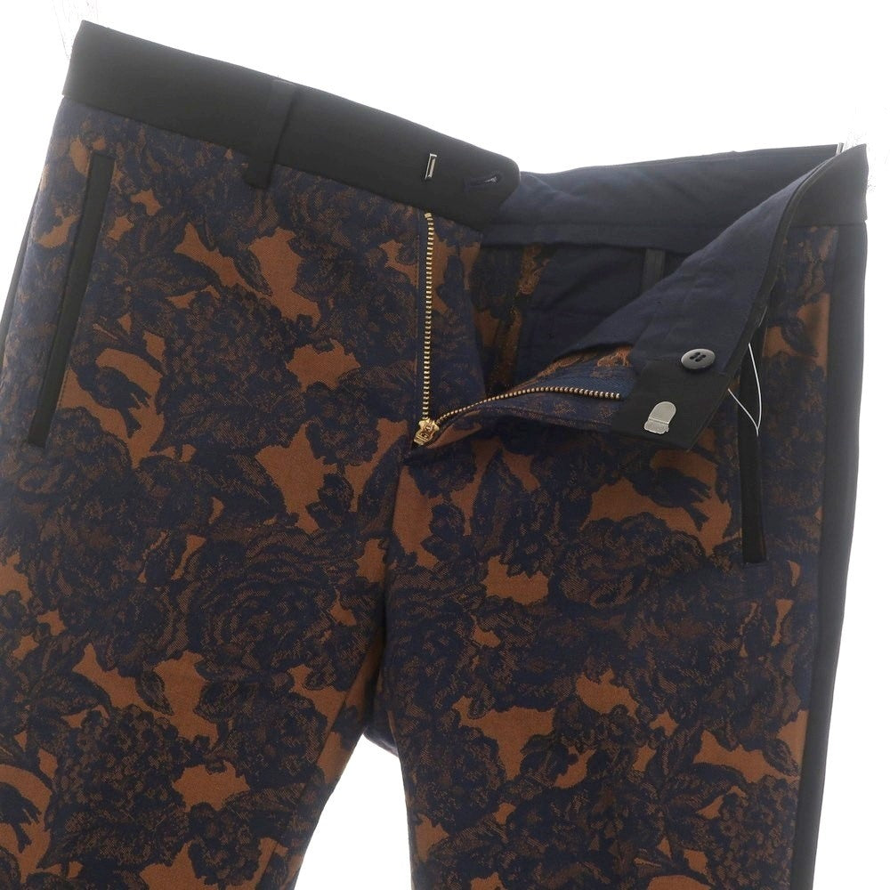 【新品】イロコイ Iroquois コットンポリエステル フラワー柄 カジュアルスラックスパンツ ネイビーxブラウン【 表記なし(S位) 】【 状態ランクN 】【 メンズ 】