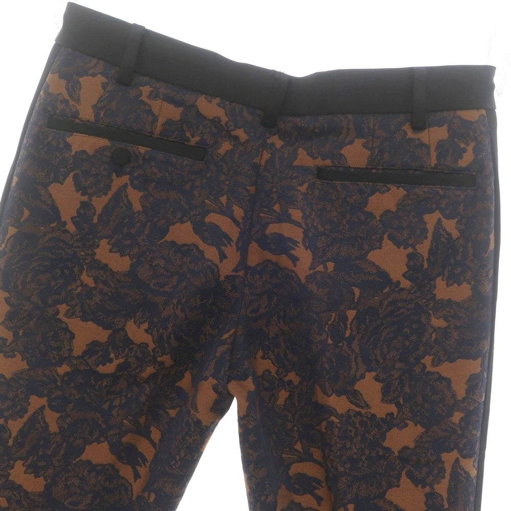 【新品】イロコイ Iroquois コットンポリエステル フラワー柄 カジュアルスラックスパンツ ネイビーxブラウン【 表記なし(S位) 】【 状態ランクN 】【 メンズ 】