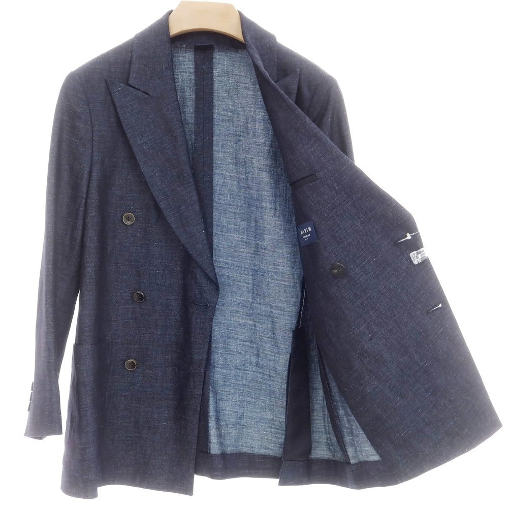 【中古】トゥモローランド TOMORROWLAND PILGRIM コットンリネンデニム ダブルジャケット ネイビー【 44 】【 状態ランクB 】【 メンズ 】