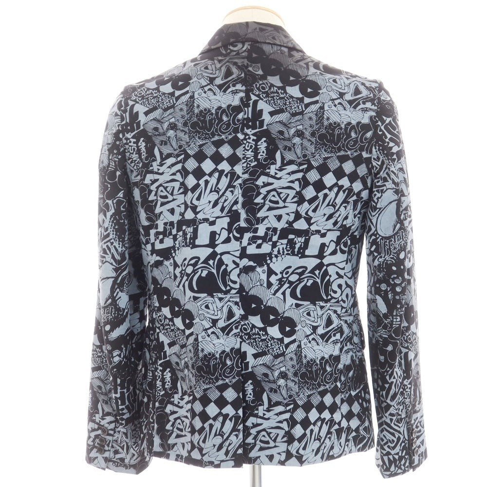 【中古】ブラックコムデギャルソン BLACK COMME des GARCONS ポリエステルウール プリント ジャケット ブラックxグレー系【 S 】【 状態ランクB 】【 メンズ 】