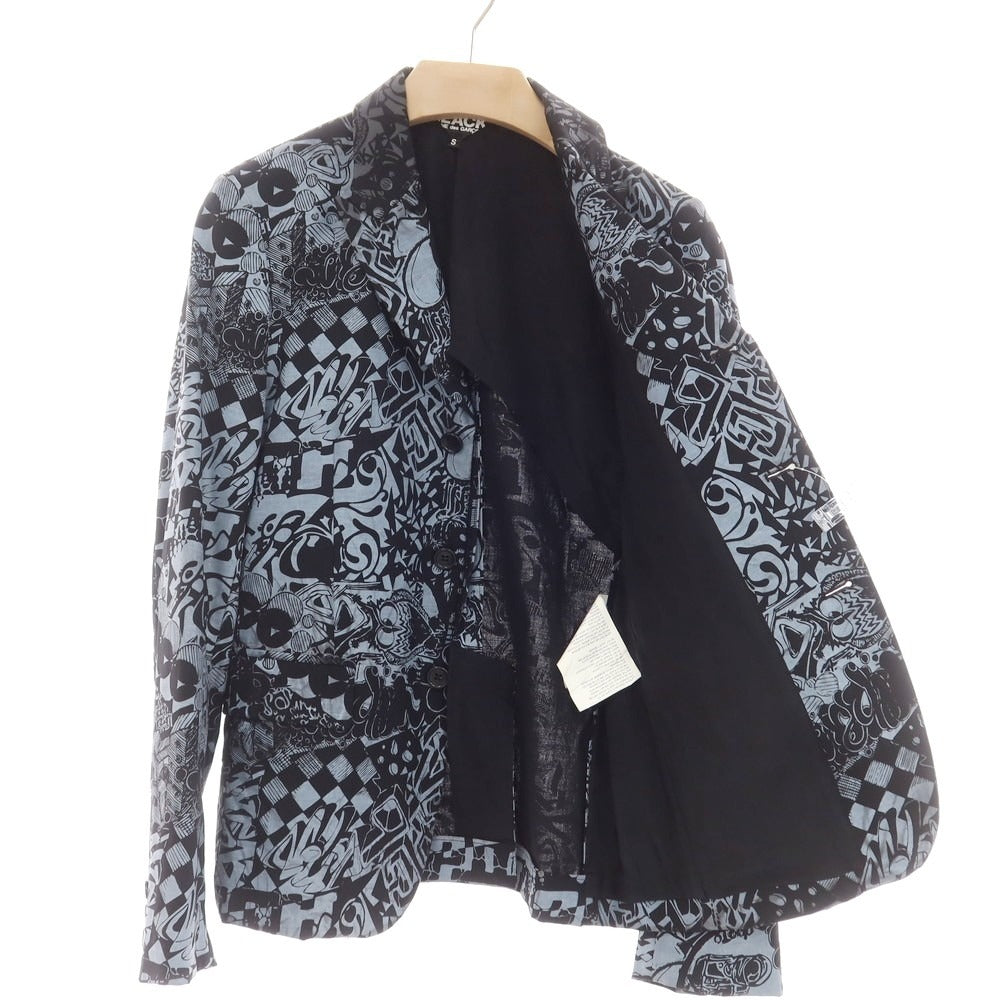【中古】ブラックコムデギャルソン BLACK COMME des GARCONS ポリエステルウール プリント ジャケット ブラックxグレー系【 S 】【 状態ランクB 】【 メンズ 】